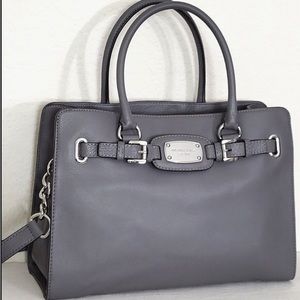 Michael Kors Medium Gray Pebbled Leather Hamilton Handbag 10” x 15”
